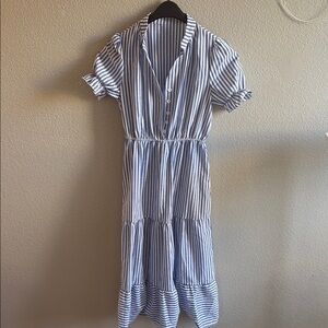 SHEIN Blue and White Ruffled Midi Sundress